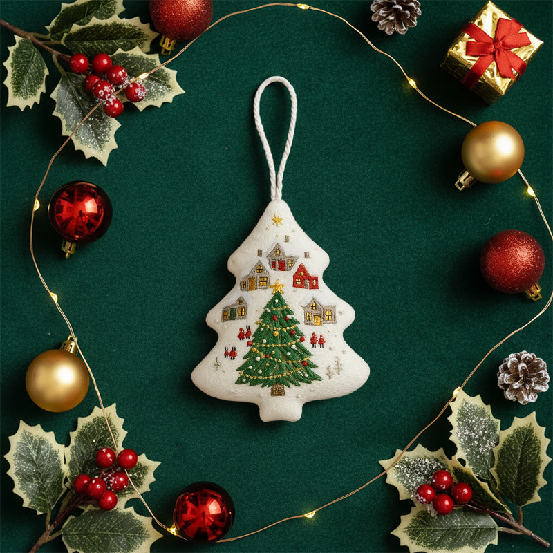 Rubbyoo Tree-shaped Embroidery Kit - Festive Town | Handmade Festive | Artisanal Xmas Accent - image 3