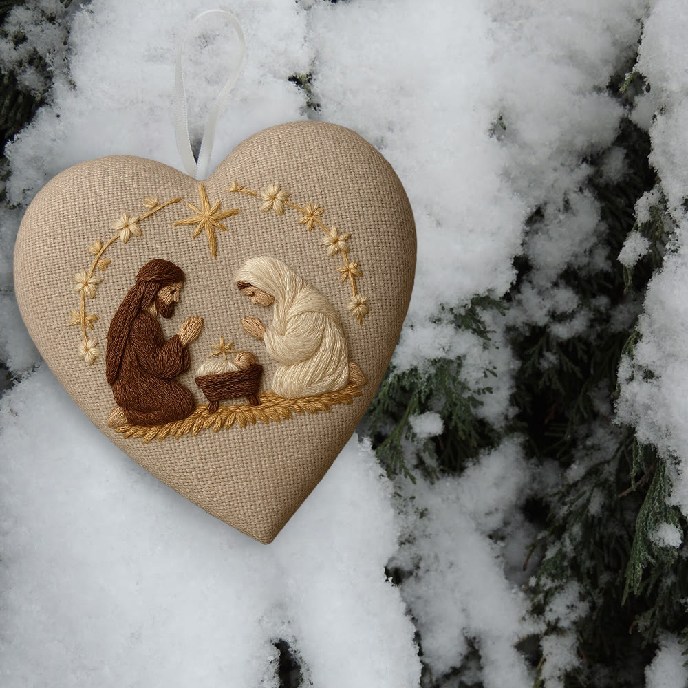 Rubbyoo Heart Embroidery Kit - Nativity Scene | Christmas Hanging Craft | Unique Handmade Art - image 9