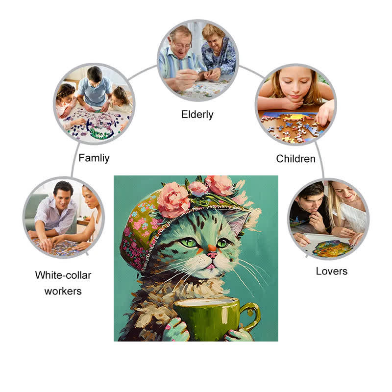 Stella Bonnet Hat Cat - Wooden Jigsaw Puzzle