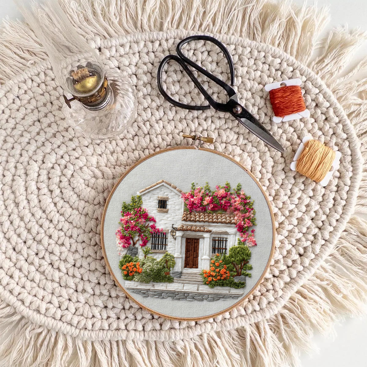 Rubbyoo Embroidery Kit - Bougainvillea Covered Villa | Calming Handwork | Warmhearted Present - image 9