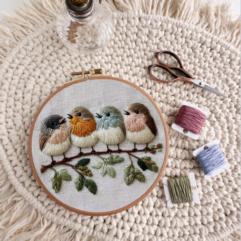 Rubbyoo Embroidery Kit - Four Birds on Branch | Modern Embroidery Hoop | Charming Wall Decor - image 7