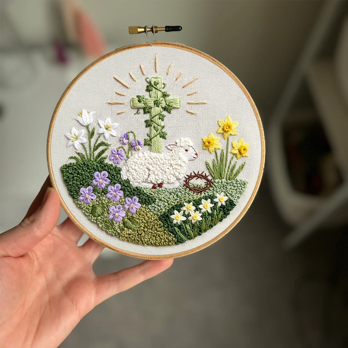 Rubbyoo Embroidery Kit - Floral Lamb With Cross | Diy Hoop Art | Religious Handmade Craft - image 5