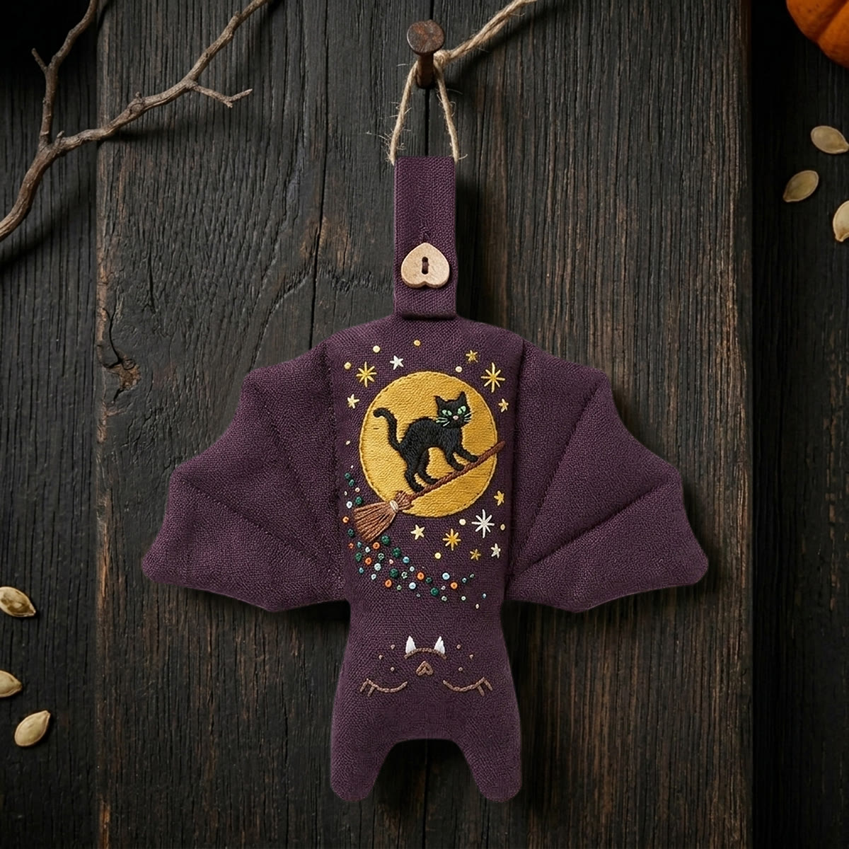 Rubbyoo Bat Embroidery Kit - Black Cat Riding Broom | Halloween Gift | Door Handle Charm - image 7