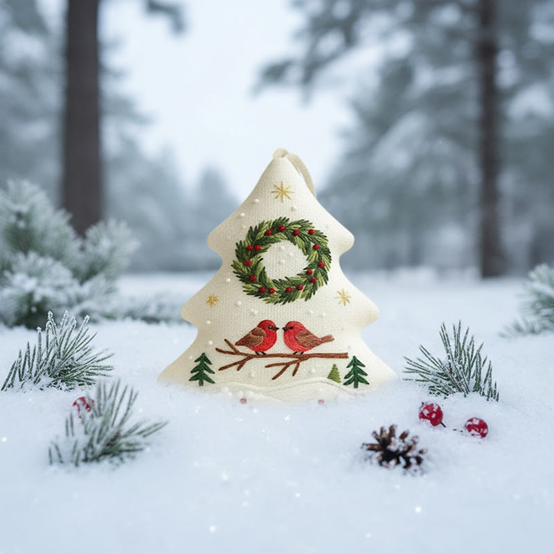 Rubbyoo Tree-shaped Embroidery Kit - Two Birds and Wreath Scene | Hand Embroidery Pattern | Christmas Gift for Her - image 6