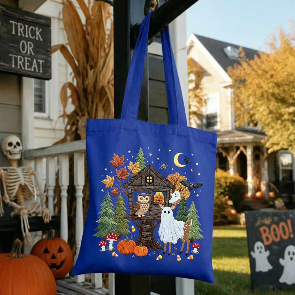 Rubbyoo Embroidery Tote Bag Kit - Witchy Forest Party | Spooky Gift For Kids | Trick-or-treat Canvas Bag - 11.8" × 13.8" - Royal blue - image 3