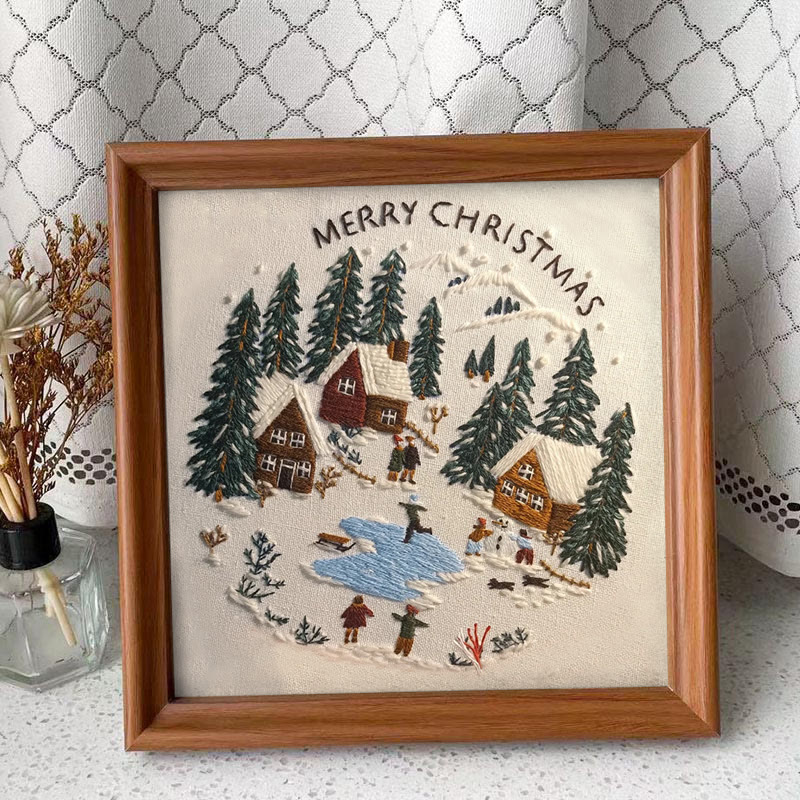 Rubbyoo Embroidery Kit - Snowy Village Scene | Handmade Crafts For Friends | Diy Christmas Needlepoint - Embroidery Kit Plus An Extra Frame - image 10