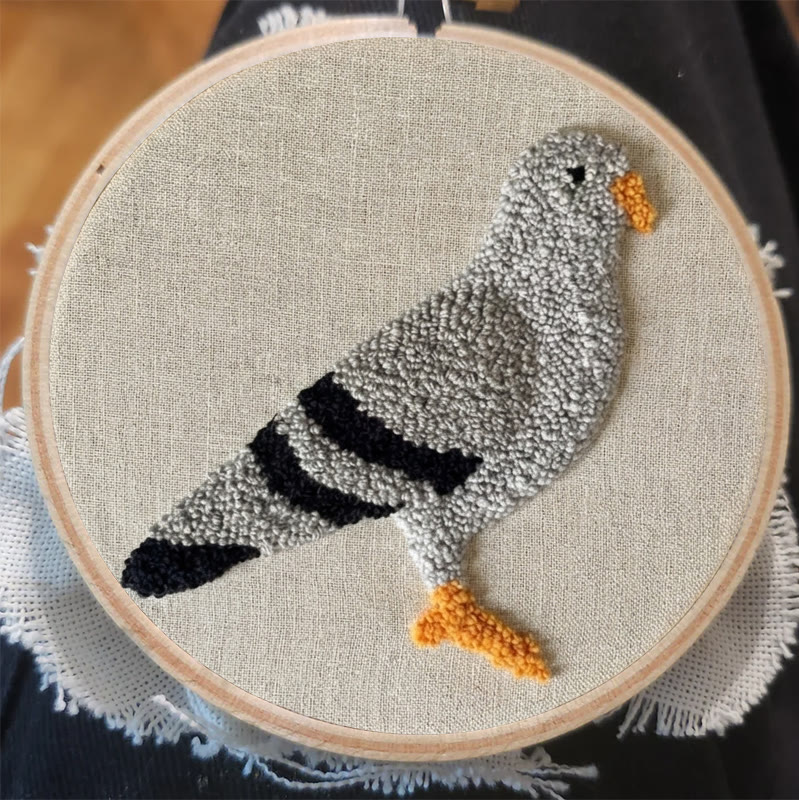 Grey Pigeon Portrait Punch Needle Kit - Simple Handwork | Minimalist Home Accent - image 6