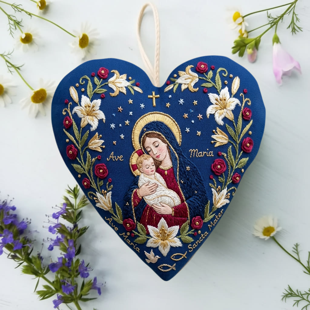 Rubbyoo Heart Embroidery Kit -  Floral Ave Maria | Christian Handmade Gift For Home Decor | Religious Christmas Shelf Decor - image 4