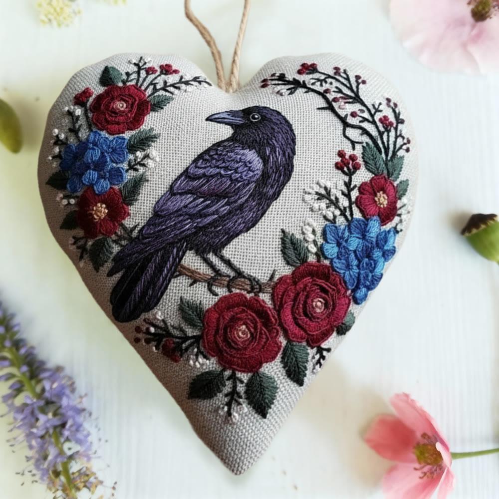 Rubbyoo Heart Embroidery Kit - Raven And Rose Wreath | Mysterious Craft | Elegant Home Accent - image 4