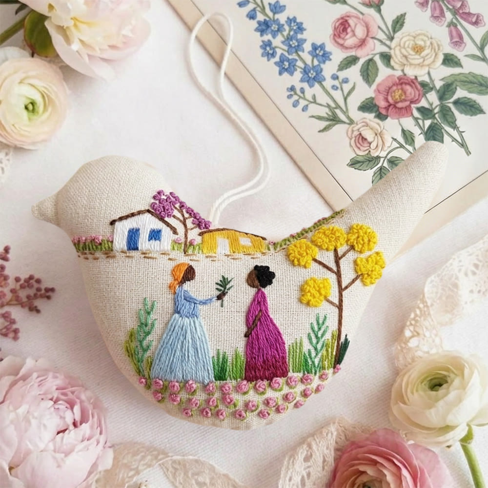 Rubbyoo Bird-shaped Embroidery Kit - Rural Woman |  Beginner Diy Craft | Perfect Gift For Her - image 3