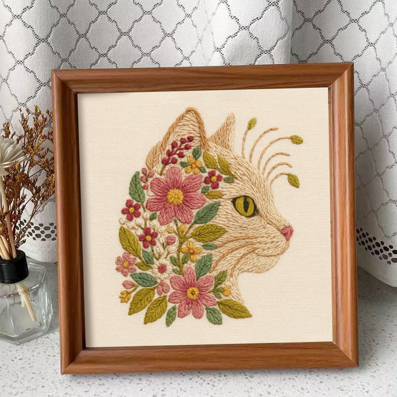 Rubbyoo Embroidery Kit - Charming Cat | Diy Floral Craft | Perfect Gift For Cat Lovers - Embroidery Kit Plus An Extra Frame - image 8