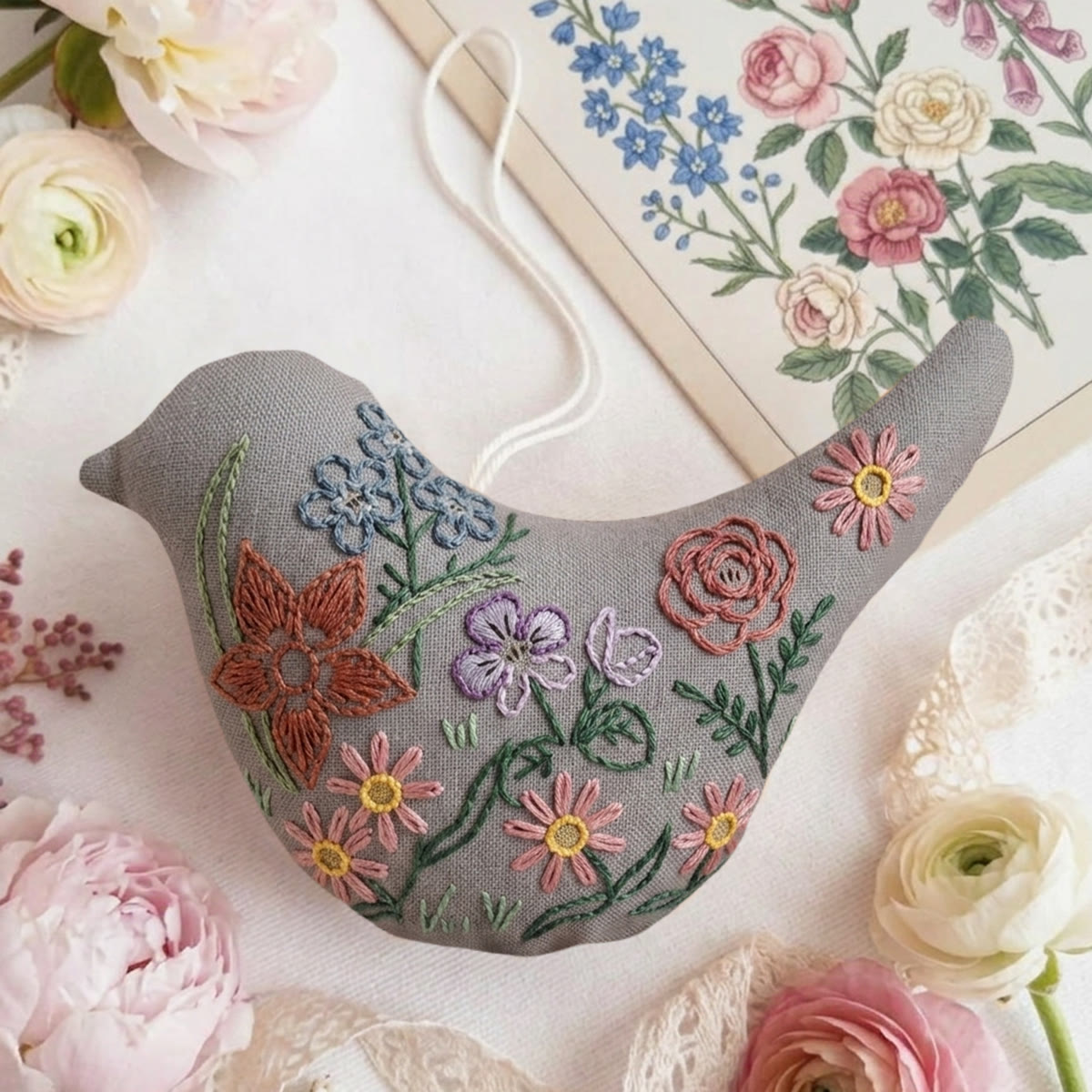 Rubbyoo Bird-shaped Embroidery Kit - Wildflower Meadow Design | Diy Mothers Day Gift | Delicate Hand-crafted Decor - image 3