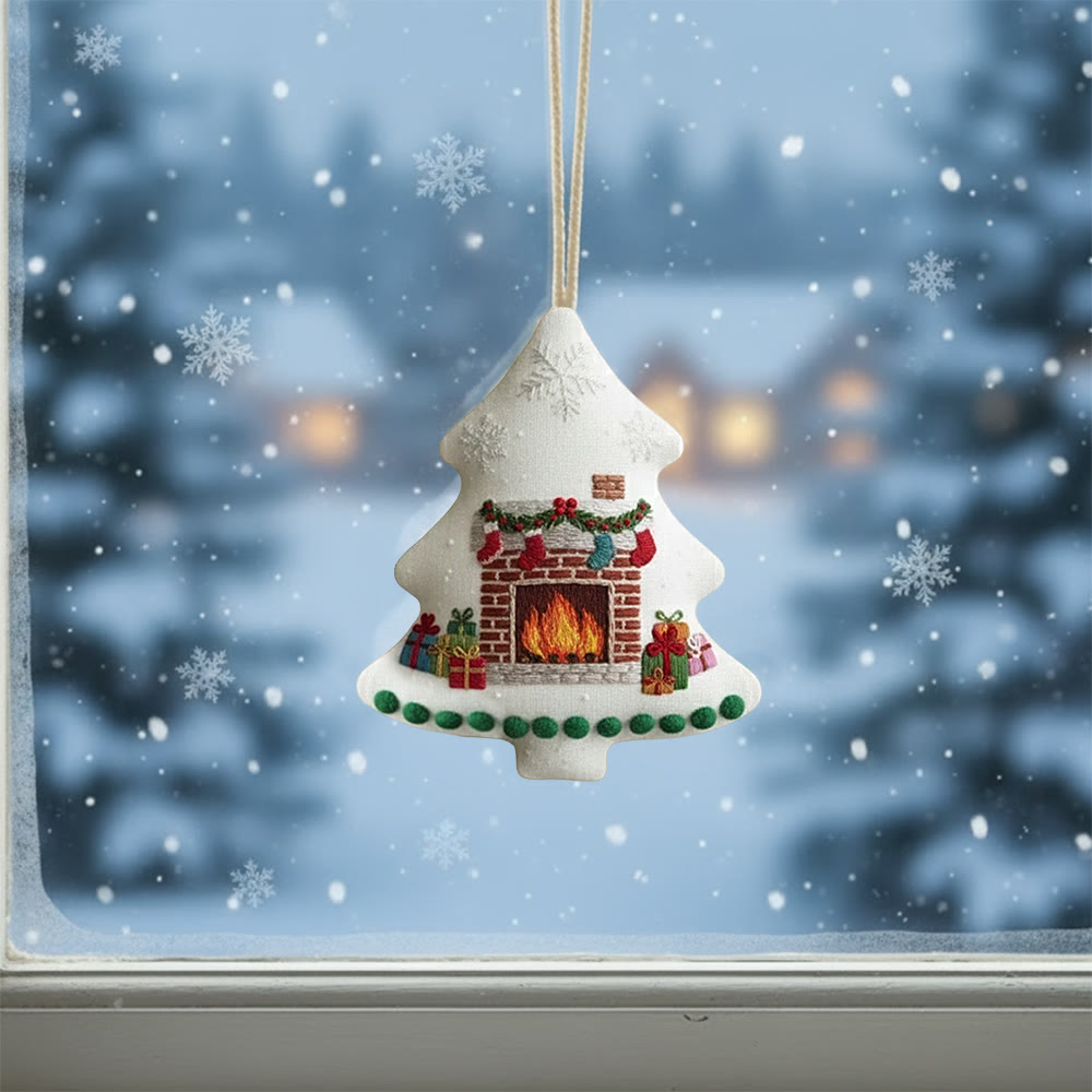 Rubbyoo Tree-shaped Embroidery Kit - Christmas Fireplace | Diy Holiday Gift | Handmade Needle Art - image 5