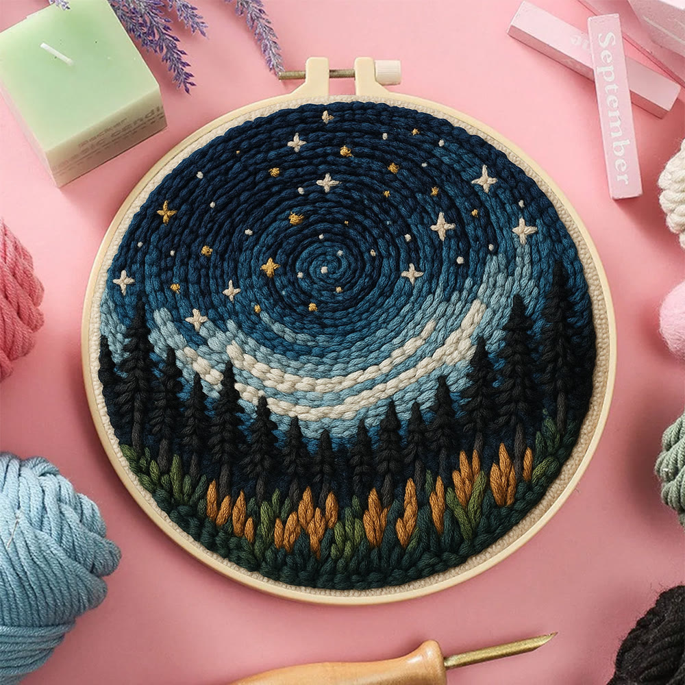 Shining Starry Sky Punch Needle Kit - Diy Punch Needle Coaster | Night Scenery Handicraft | Nice Birthday Gifts  - image 6
