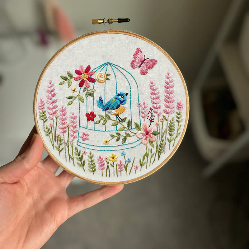 Rubbyoo Embroidery Kit - Bird In A Cage | Floral Handmade Art | Beginner Easy Needlework - image 3