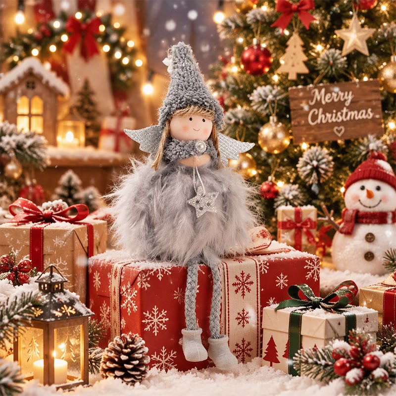Rubbyoo Adorable Fairy Doll - Christmas Feather Angel Ornament | Charming Xmas Tree Decoration - Gray - image 6
