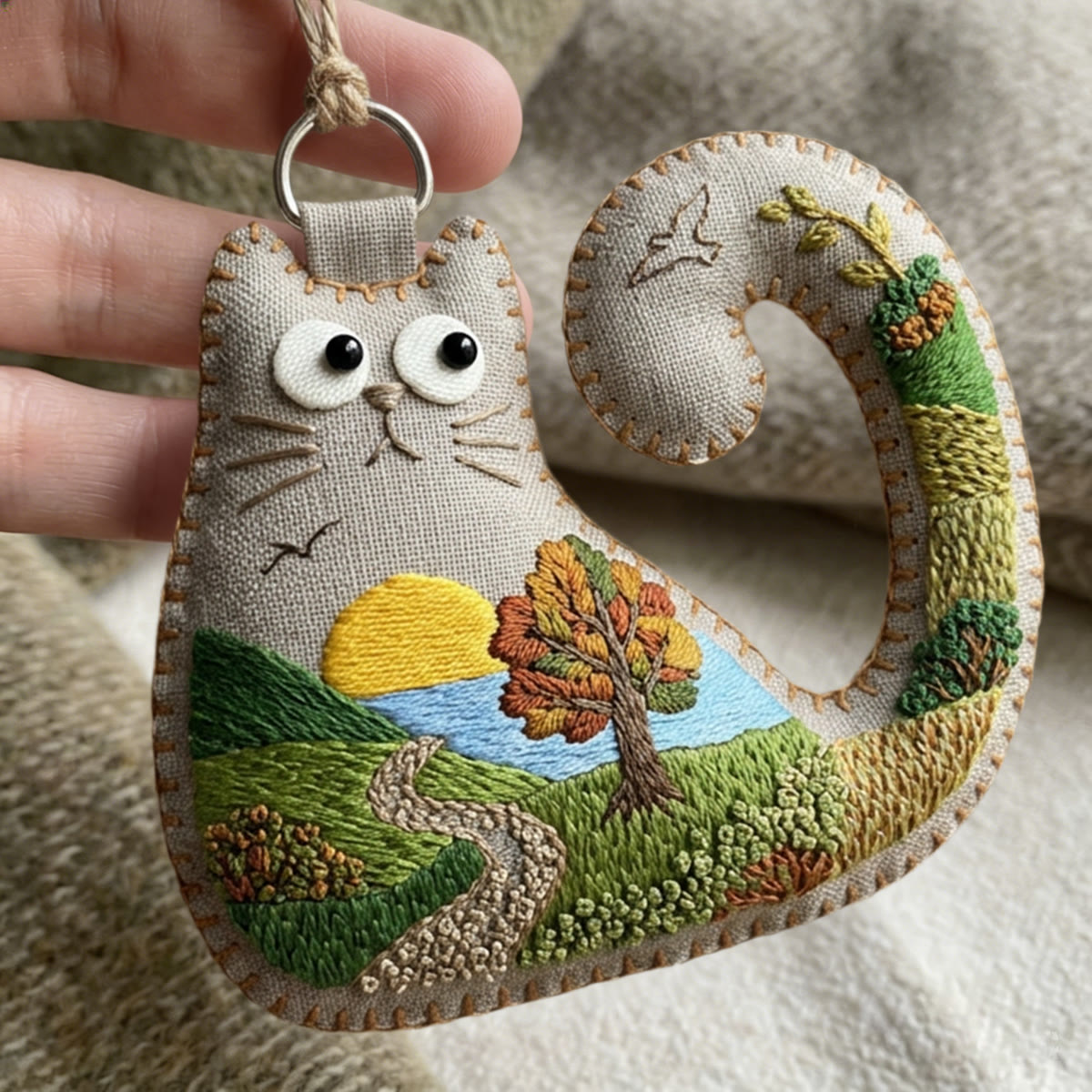 Rubbyoo Cat Embroidery Kit - Rolling Hills And Fields | Gift For Nature Lovers | Wall Gallery Accent - image 7