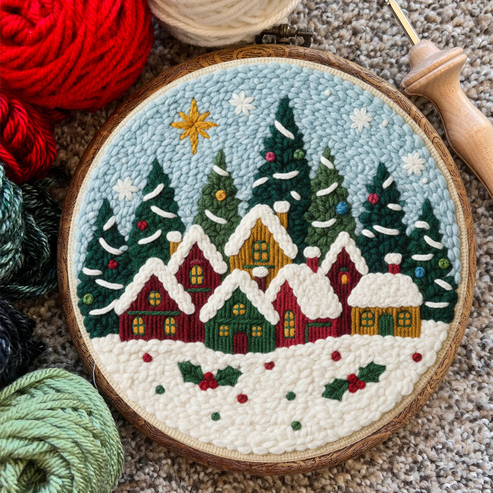 Twinkling Snowy Village Punch Needle Kit – Handmade Gift | Charming Seasonal Wall Piece - image 9