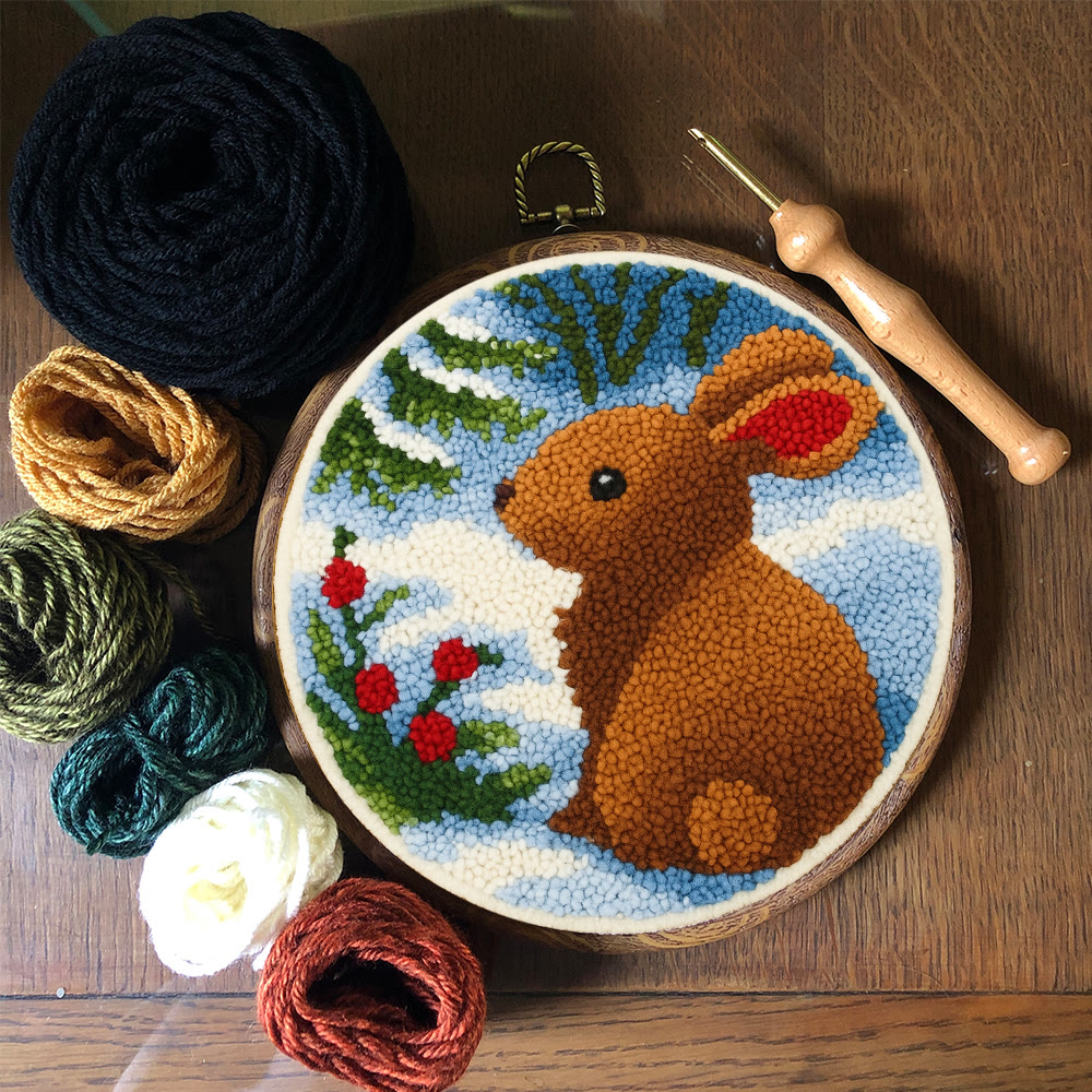 Winter Bunny Punch Needle Kit - Artisan-crafted Piece | Seasonal Decor - image 5