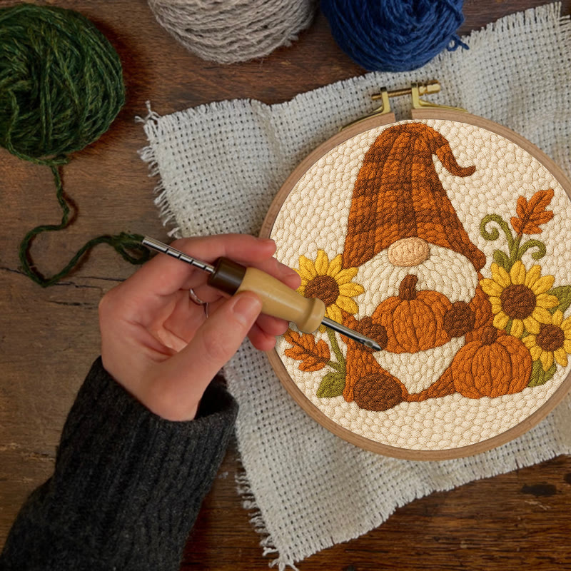 Sunflower Gnome Punch Needle Kit - Halloween Pumpkin Craft | Holiday Handmade Decor - image 8