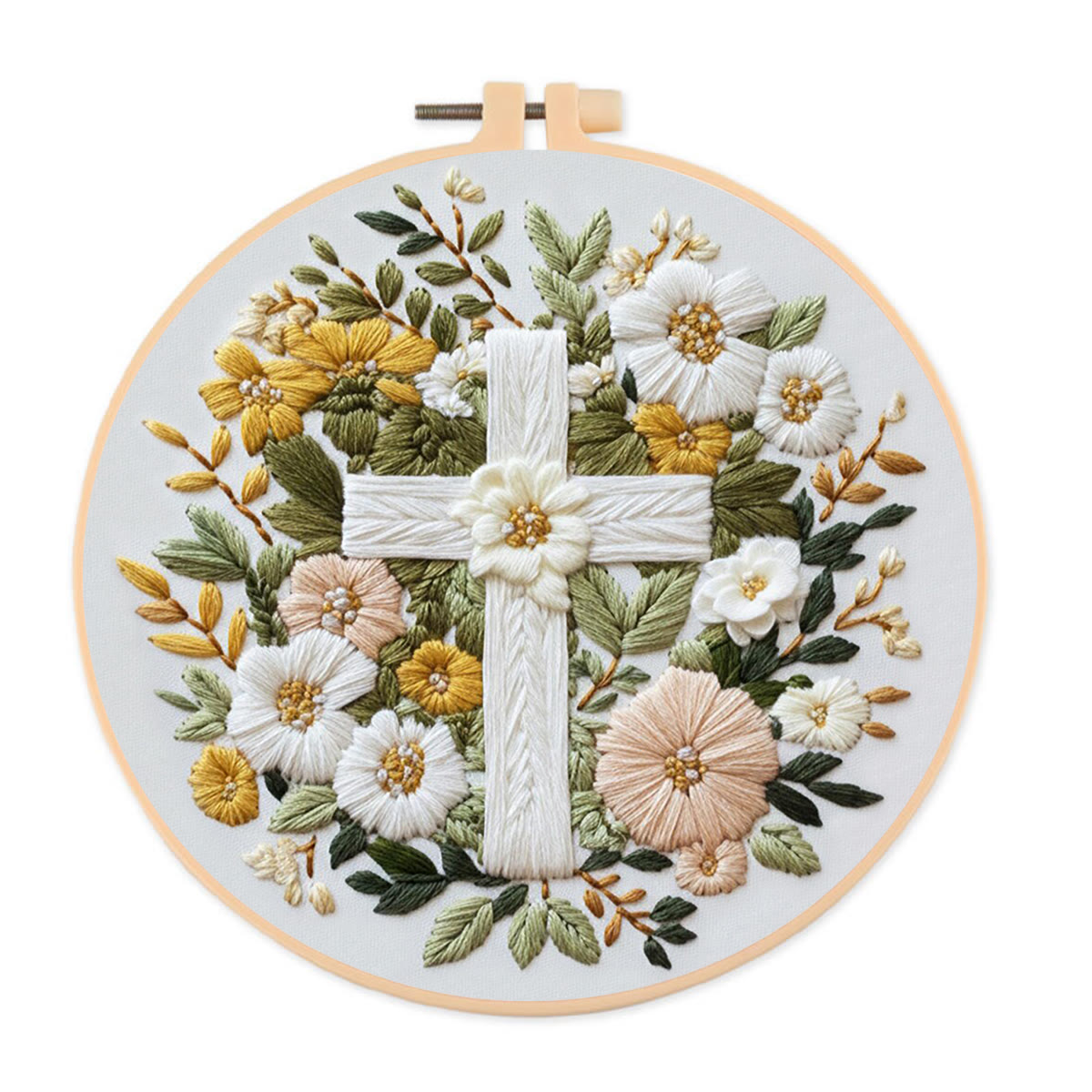 Rubbyoo Embroidery Kit - Sacred Nativity Art | Religious Wall Decor | Modern Diy Craft  - 20*20cm - Floral Cross - image 5