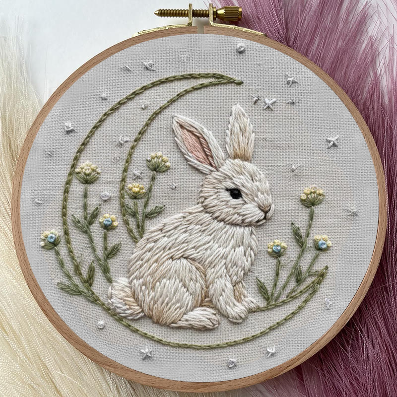 Rubbyoo Embroidery Kit - Moonlit Bunny And Wildflower | Entry-level Craft | Serene Home Vibe - image 6