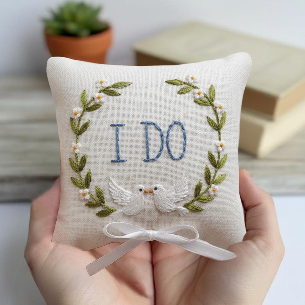 Rubbyoo Personalized Ring Bearer Pillow Embroidery Kit - I Do White Doves Wreath | Personal Handmade Gift  | Proposal Gifts - image 5