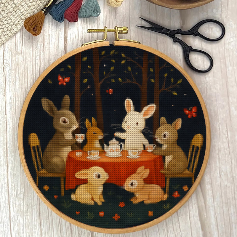  Cross Stitch Kit - Rabbit Tea Party | Diy Wall Ornament | Animal Lovers Handicraft - image 9