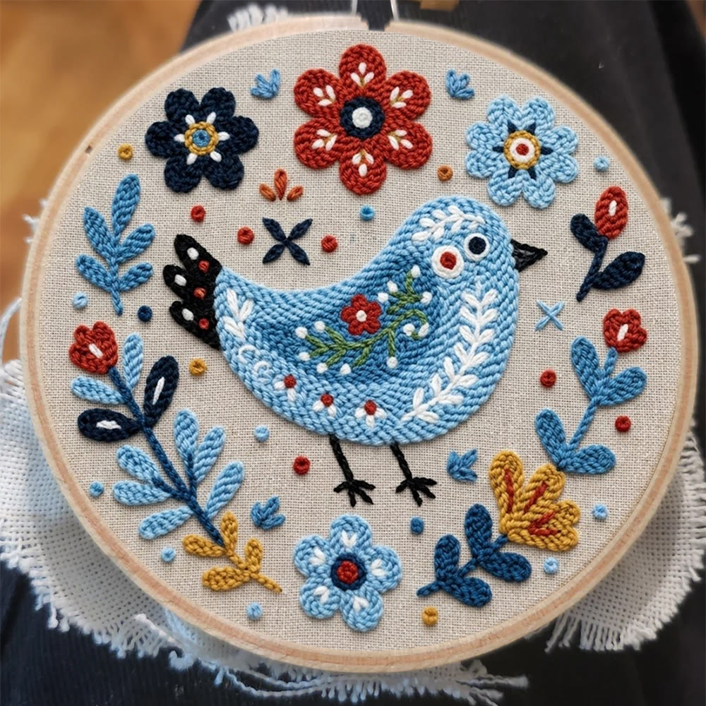Folk Art Blue Bird Among Blooms Punch Needle Kit - Exquisite Home Ornament | Great For Beginners - image 6