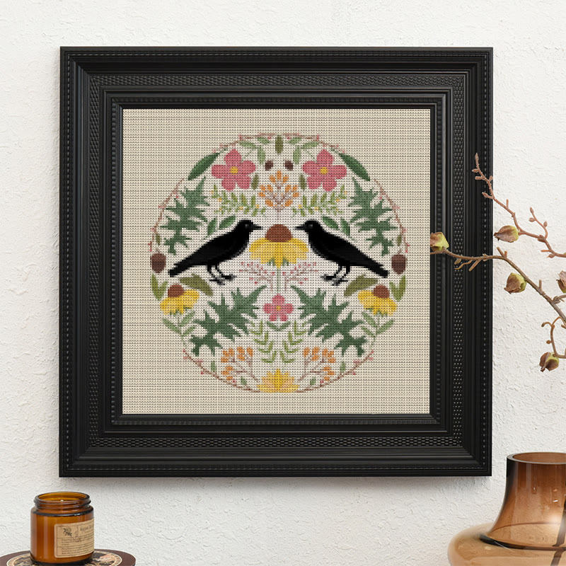  Cross Stitch Kit - Floral Ravens | Handmade Room Ornament | Diy  Needle Craft  - image 10