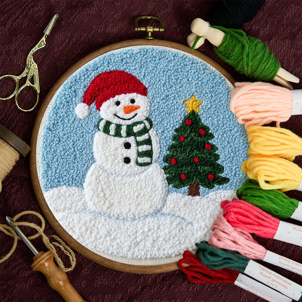 Santa-Hatted Snowman Tree Punch Needle Kit – Beginner Handcraft | Festive Decor Piece - image 11