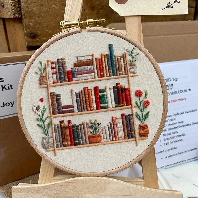 Rubbyoo Embroidery Kit - Tidy Bookshelf With Flowers | Diy Handicraft For Book Lovers | Suitable For Wall Decoration - image 8