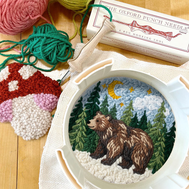 Moonlit Forest Brown Bear Punch Needle Kit - Easy DIY Project | Nature Themed Home Display Item - image 11
