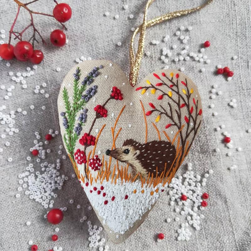 Rubbyoo Heart Embroidery Kit - Little Hedgehog | Winter Home Decor | Diy Animal Craft - image 4