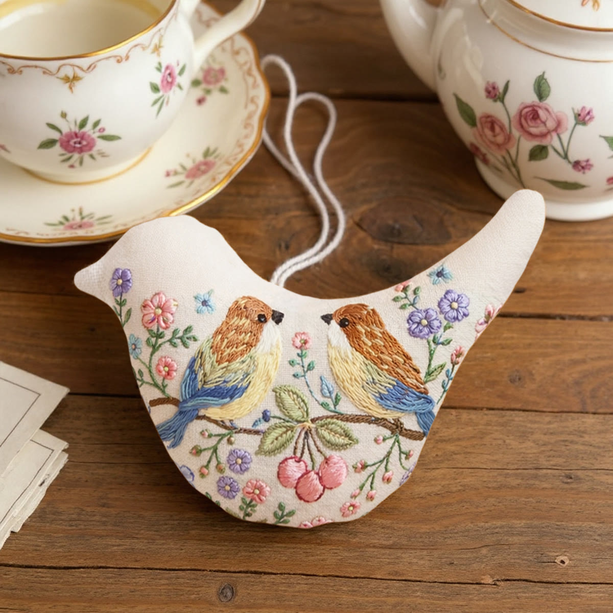 Rubbyoo Bird-shaped Embroidery Kit - Pair Of Birds With Berries | Unique Anniversary Gift For Her | Floral Home Decor - image 6