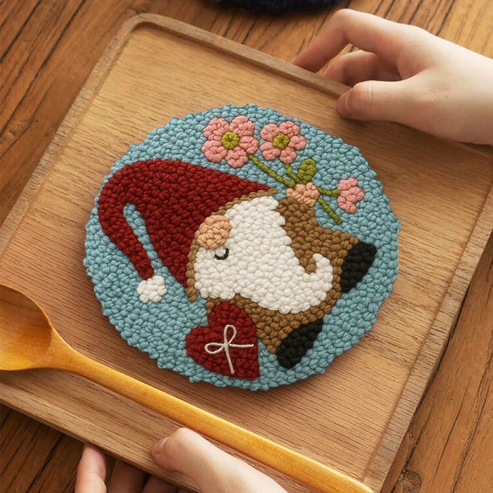 Heart and Flower Themed Gnome Punch Needle Kit – Romantic Gifting Top Pick | Warm Decorative Accent - 5 inch Coaster Kit - image 4