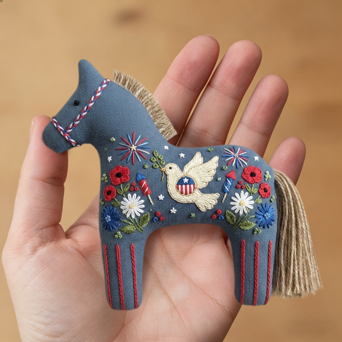 Rubbyoo Dala Horse Embroidery Kit - White Dove With Olive Branch | Independence Day Gift | Office Desk Patriotic Accent - image 8