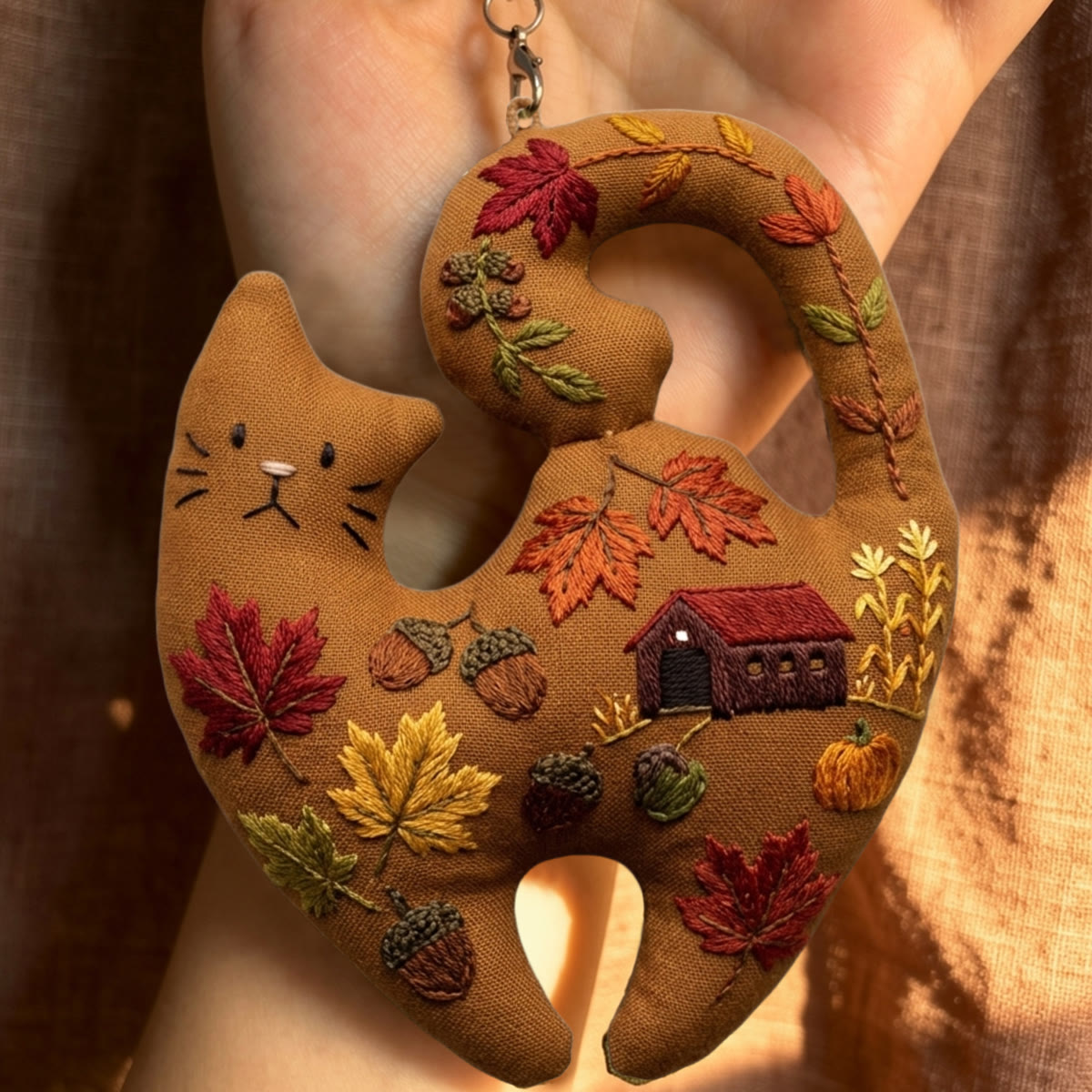 Rubbyoo Kitty Embroidery Kit - Autumn Maple | Cozy Earth Brown Ornament | Funny DIY Handicraft - image 4