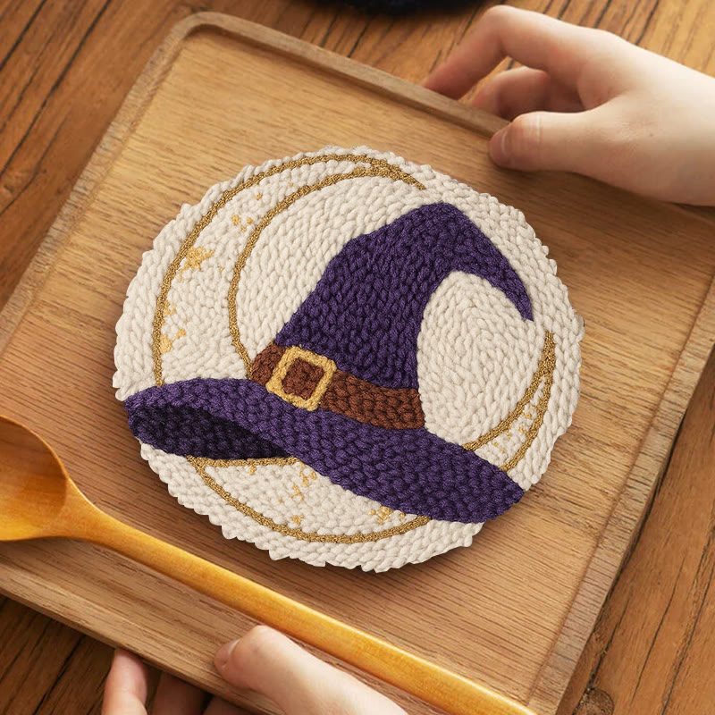 Witch Hat Punch Needle Kit - Halloween Handmade Craft | Unique Decorative Art  - 5 inch Coaster Kit - image 12