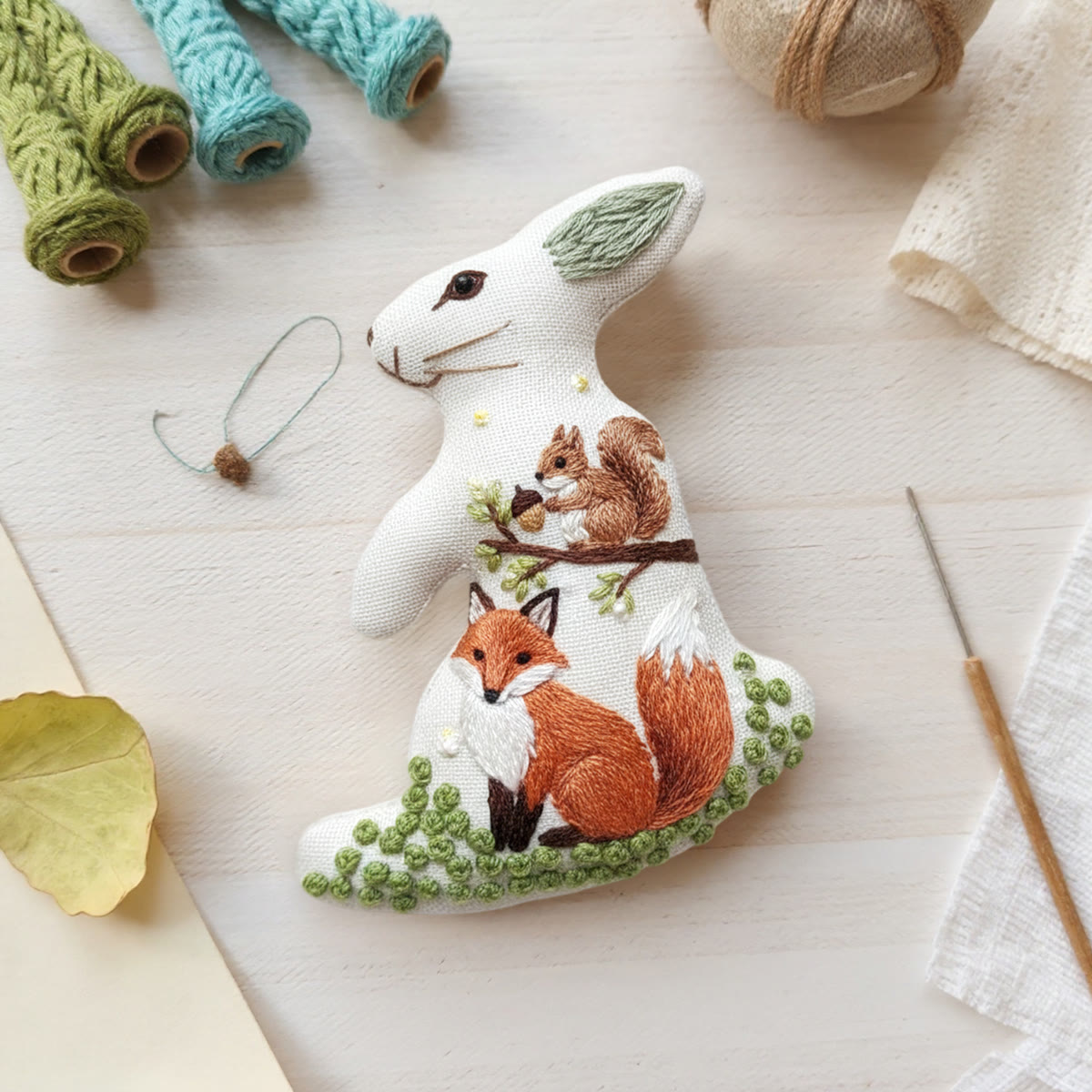 Rubbyoo Rabbit Embroidery Kit - Squirrel And Fox | Animal Stitch Craft | Unique Handmade Art - image 3