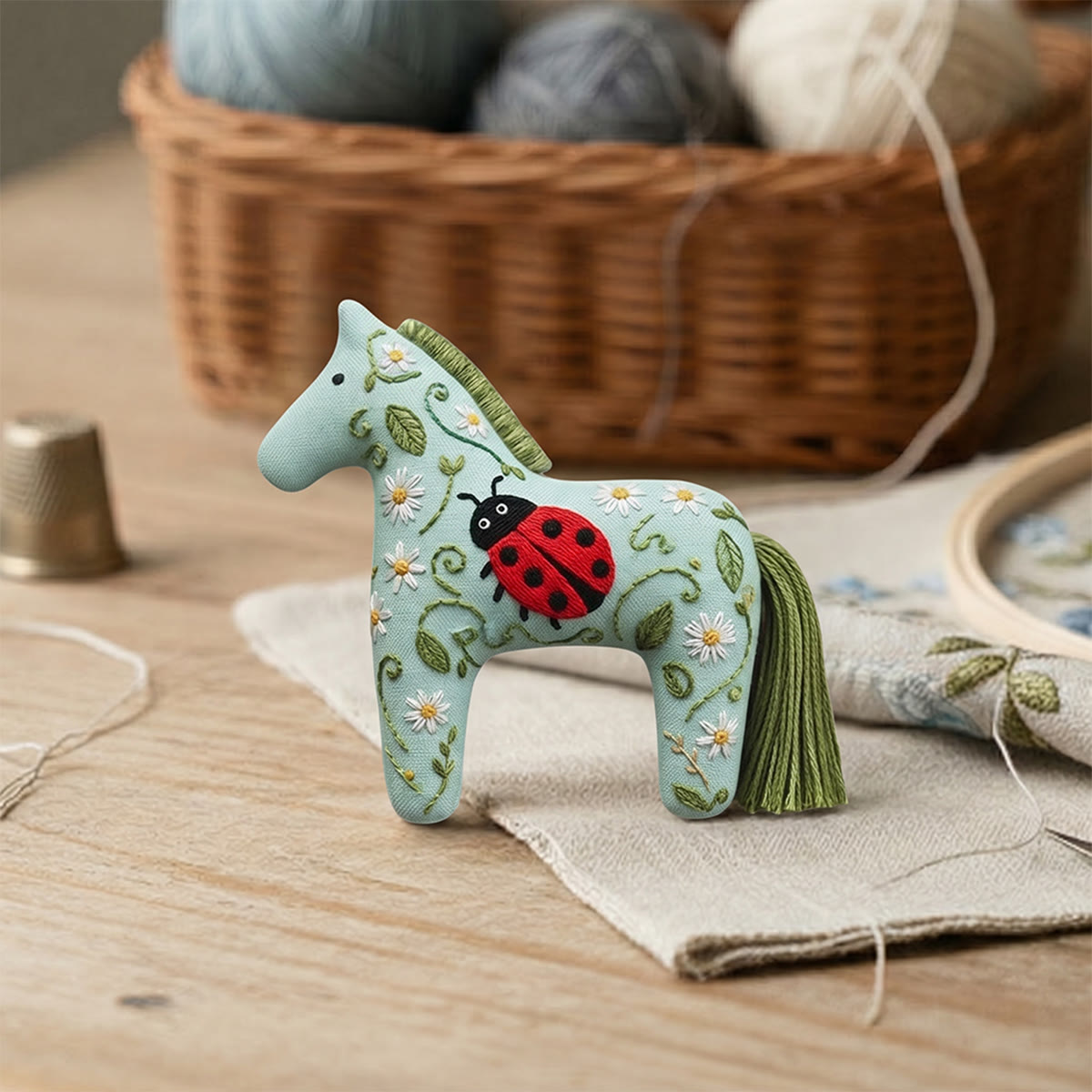 Rubbyoo Dala Horse Embroidery Kit - Ladybird Motif | Cute Gift For Kids | Whimsical Nursery Decor - image 3