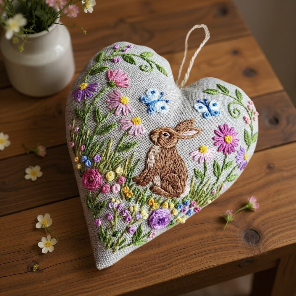 Rubbyoo Heart Embroidery Kit - Rabbit With Flowers | Diy Home Ornament | Unique Handmade Art - image 9