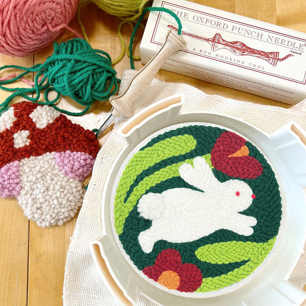 Leaping Bunny With Red Blooms Punch Needle Kit - Lively Diy | Playful Accent - image 12