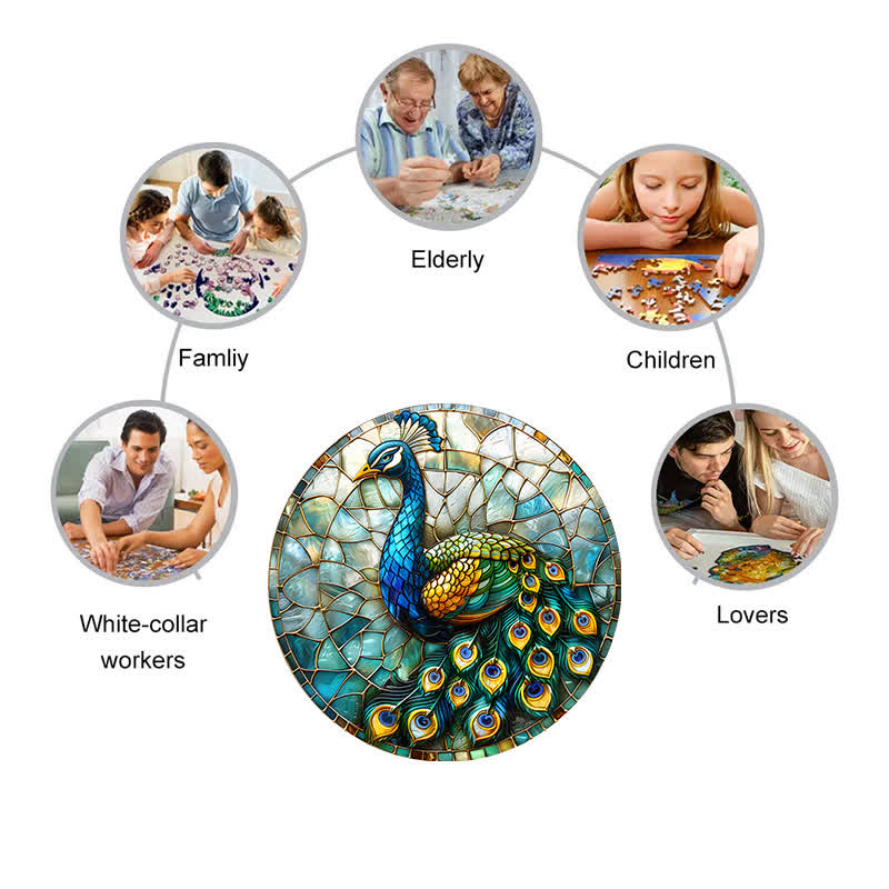 Peacock Tail Feathers  - Wooden Jigsaw Puzzle