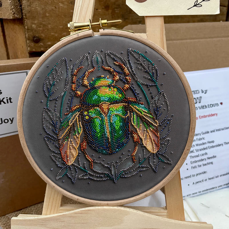 Rubbyoo Bead Embroidery Kit - Emerald Beetle | Personalized Insect Craft | Wall Hanging Artwork - image 8