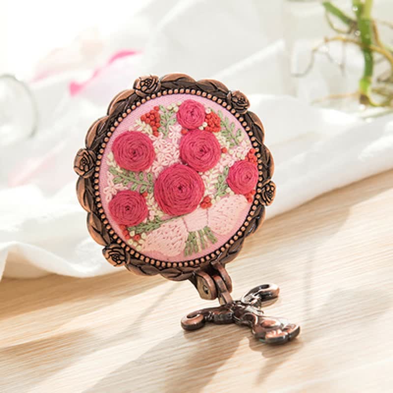 Needle kit Handheld Mirror | Floral Embroidered Compact Mirror | Great gift for your loved one - C - image 9