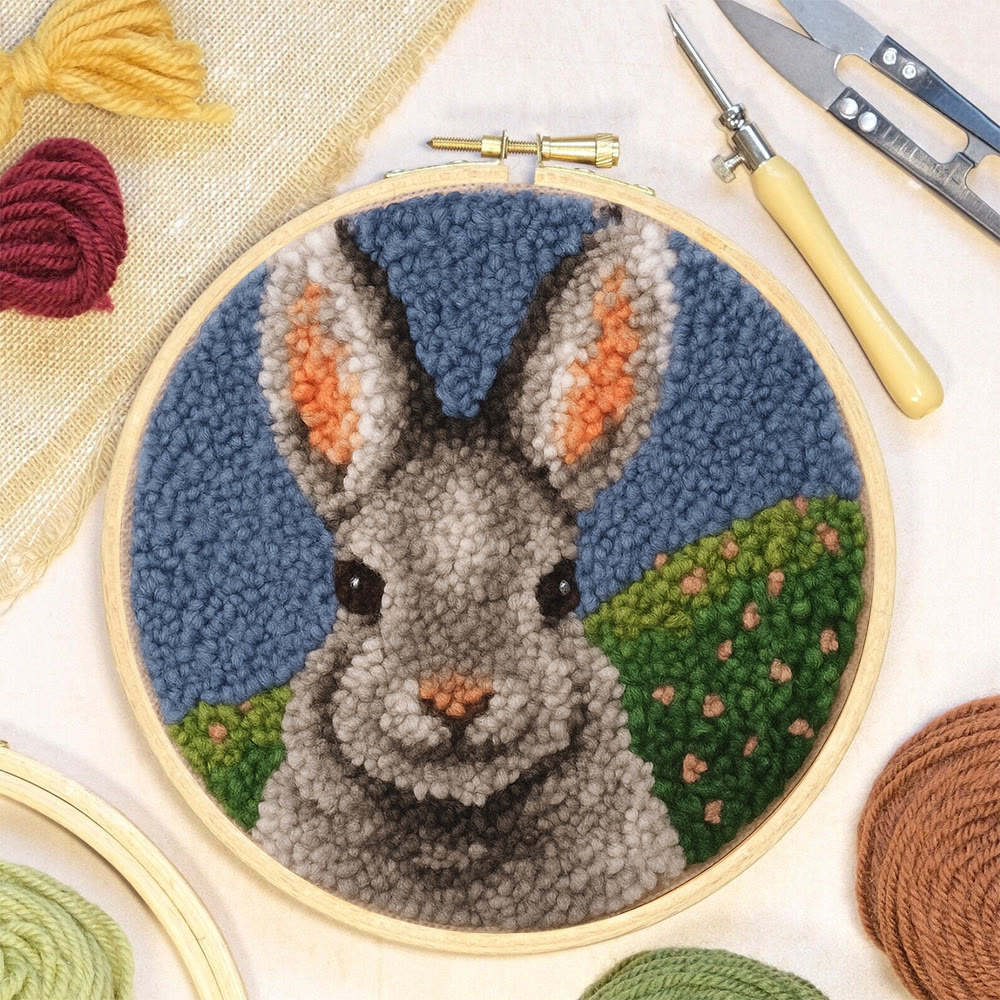 Lovely Grey Rabbit Punch Needle Kit - Diy Needlepoint For Beginner | Nice Handmade Craft - image 6