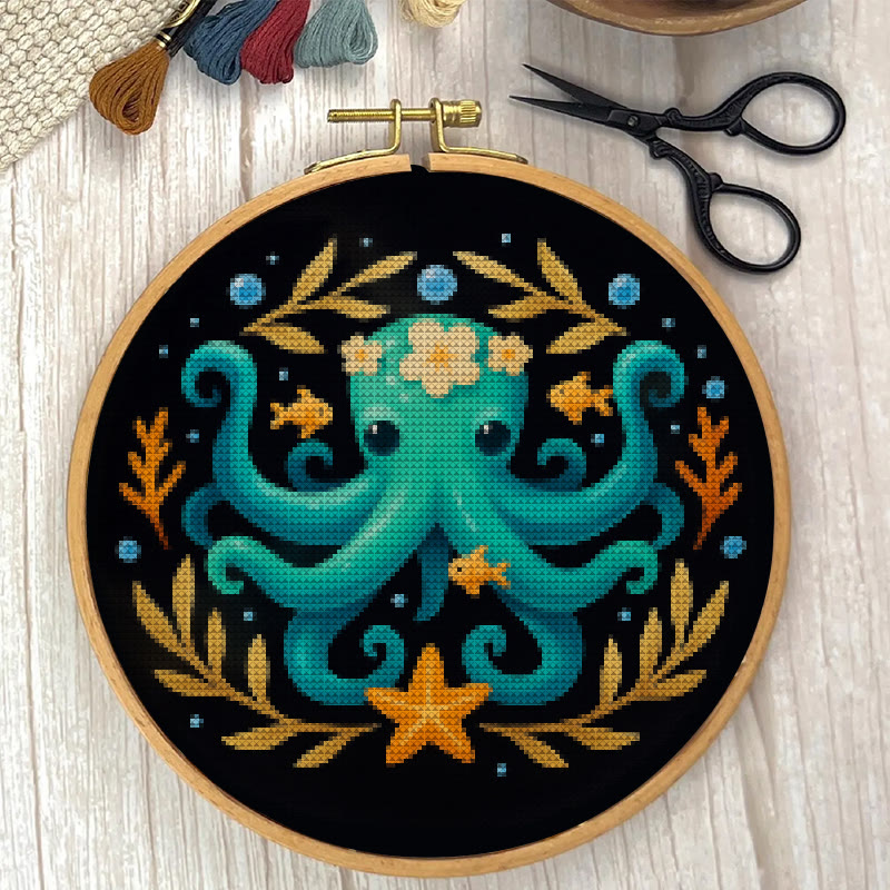  Cross Stitch Kit - Whimsical Octopus | Ocean Animal Craft | Diy Stitch Wall Decor - image 5