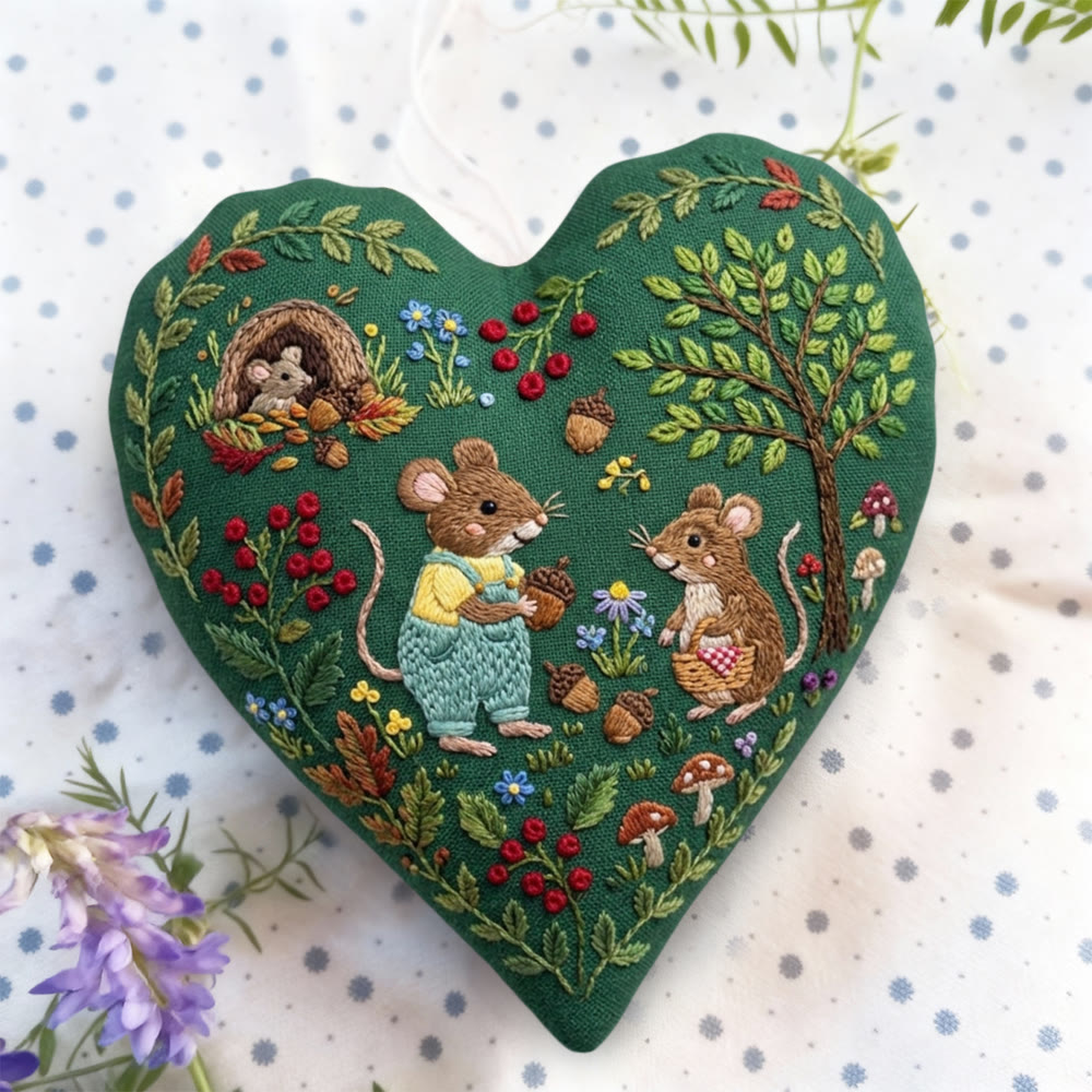 Rubbyoo Heart Embroidery Kit - Forest Mouse Party  | Entry-Level Craft Project For Kids | Cute Fairy-tale-Inspired Keepsake - image 6