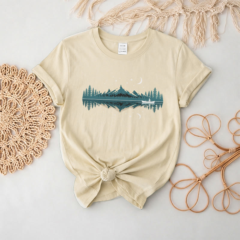 Rubbyoo Mountain Nightscape  Graphic Tee  - Perfect For Outdoor Adventure | Special Nature Theme Unisex  T-shirt - Beige - 2XL - image 9